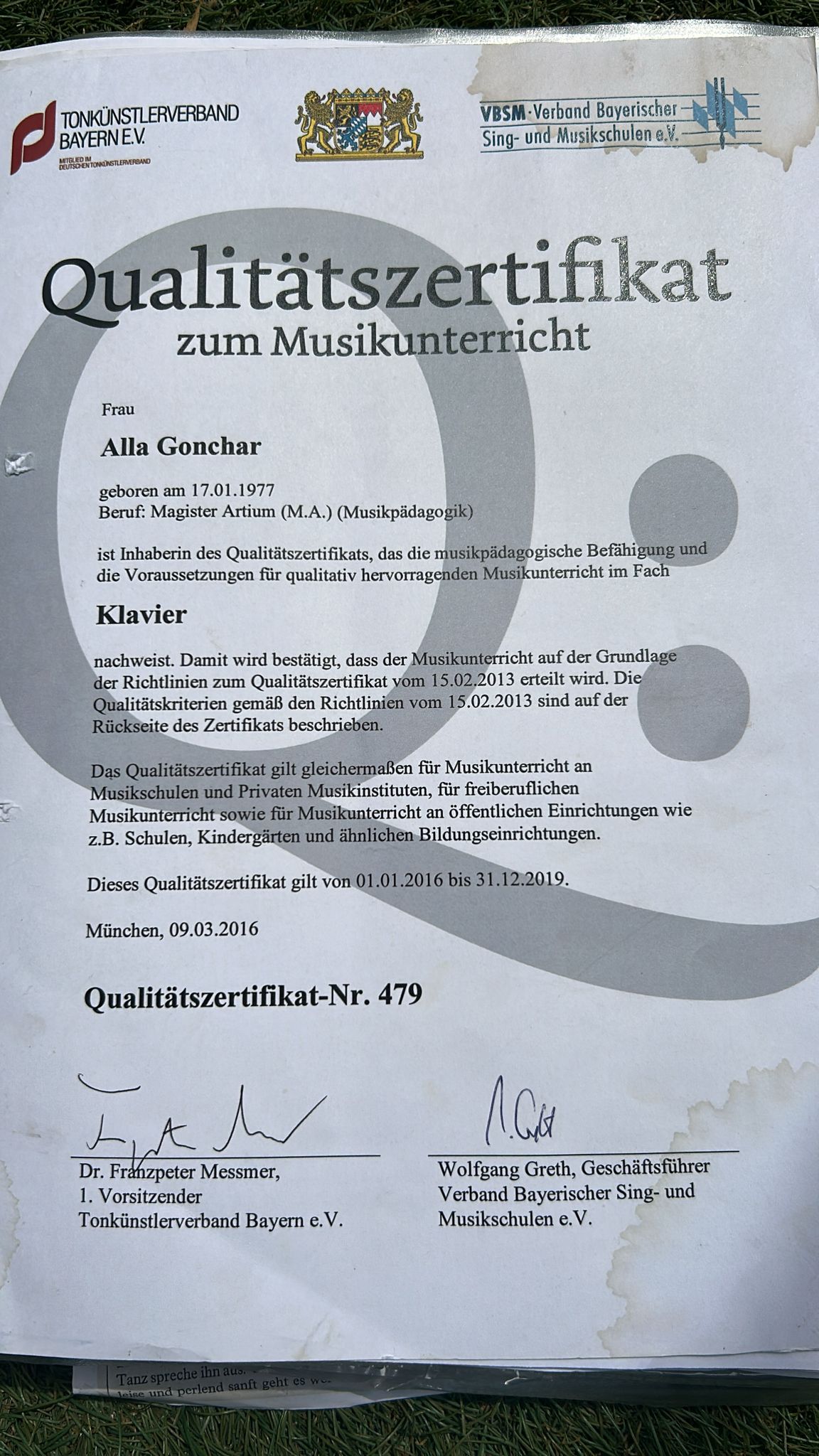 Auszeichnung Diplom Urkunde